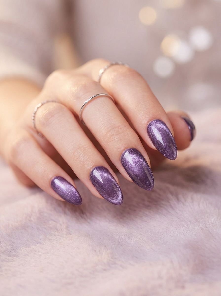 Lila Velvet Cat Eye Nägel